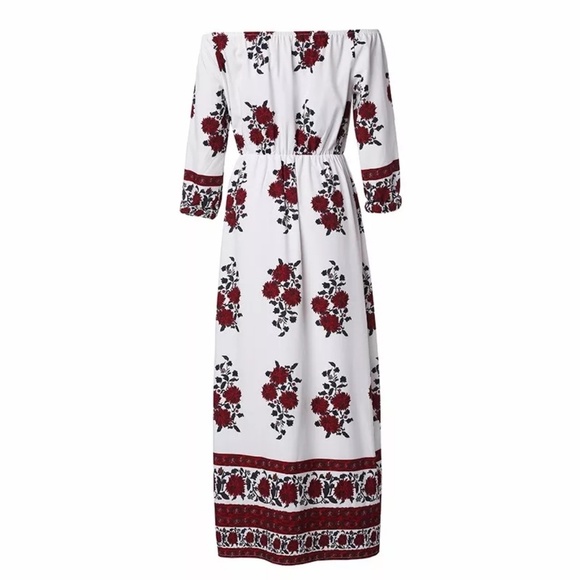 Bohemian Off-Shoulder Floral Hippie Dress - Picture 4 of 5